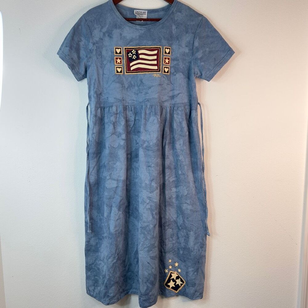 Vintage Cactus Bay Apparel by Lynee Midi Maxi Dress Womens Medium USA Patriotic